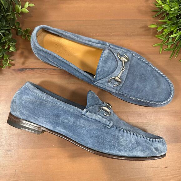 Gucci Men's Blue Suede Horsebit Loafers Size 9.5 - Picture 1 of 12